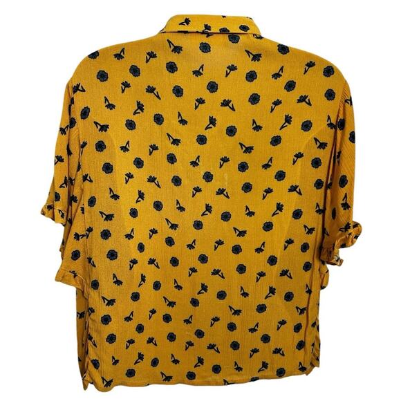 Elodie Mustard Yellow Floral Button Front Top Sz Large Dolman Sleeve Blouse - Picture 5 of 6